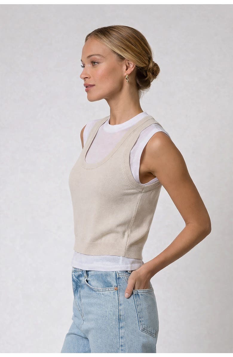 Central Park West Coen Double Layer Sweater, Alternate, color, Sand/White