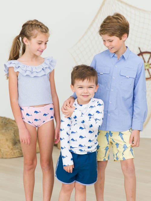 Ruggedbutts Boys Upf50+ Sun Protected Dolphin Hem Swim Trunks