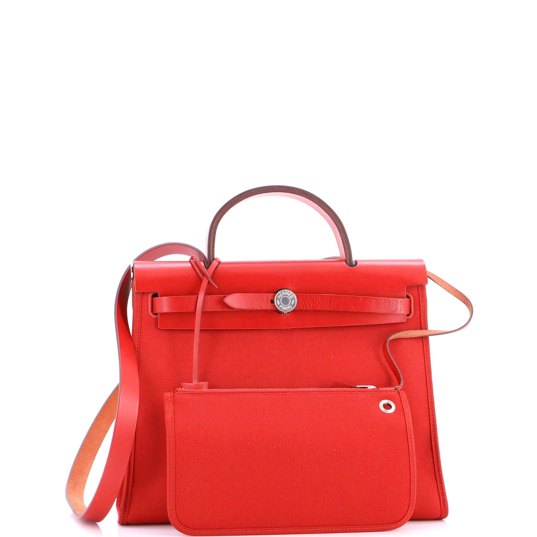 Pre-Owned Hermes Herbag Zip Leather and Toile 31, Alternate, color, Rouge Piment