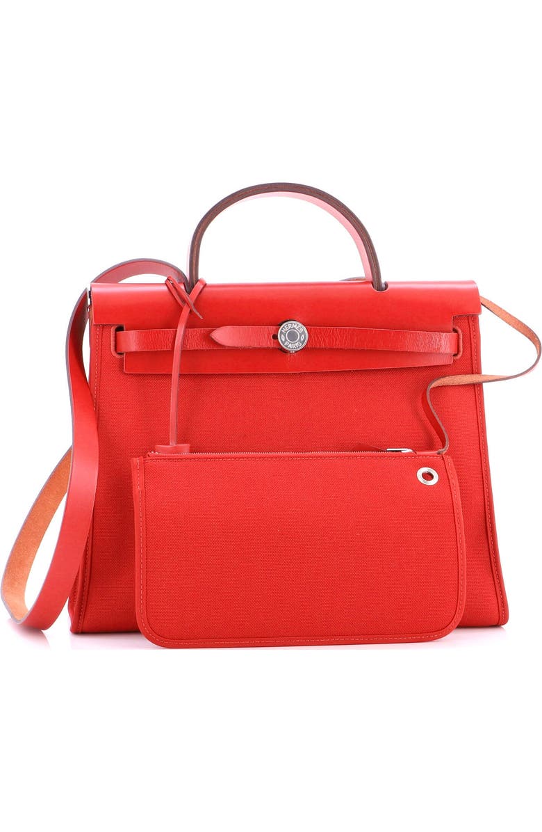 Pre-Owned Hermes Herbag Zip Leather and Toile 31, Alternate, color, Rouge Piment