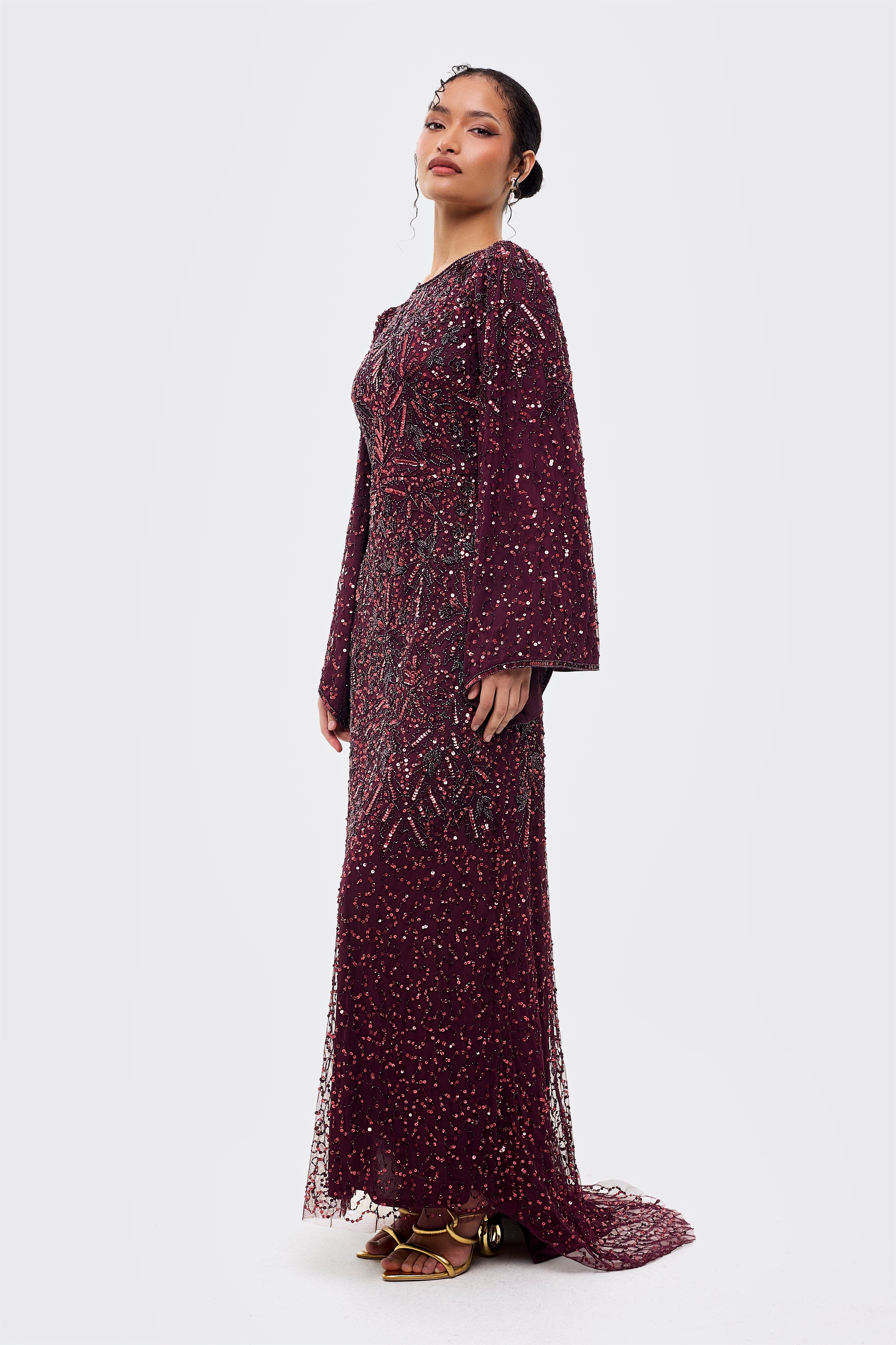 ethnovog women's sequinned embellished layered bridal maxi dress reviews Liya Modest Sequin the ivory elegance of this gown ensures a show Which pearl-beaded gown are you