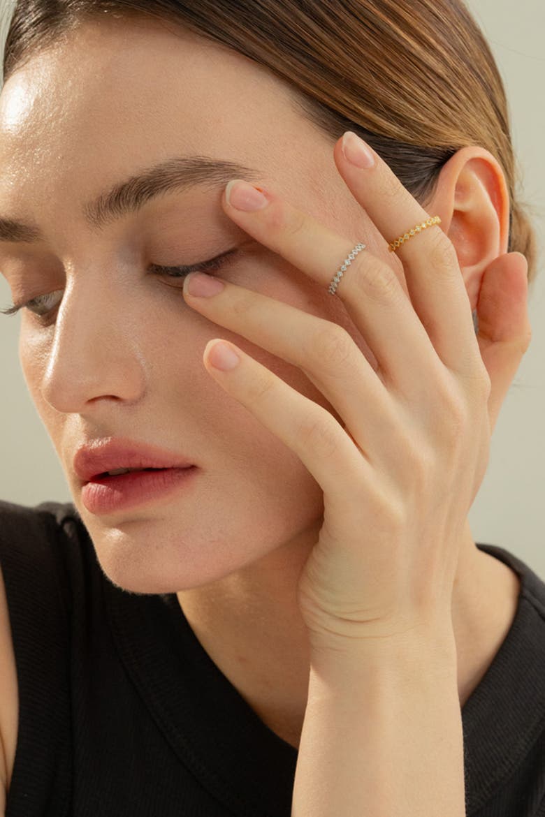 14k Gold Plated Thin Crystal Band Ring Minimalist Dainty Daily Wear, Alternate, color, Silver