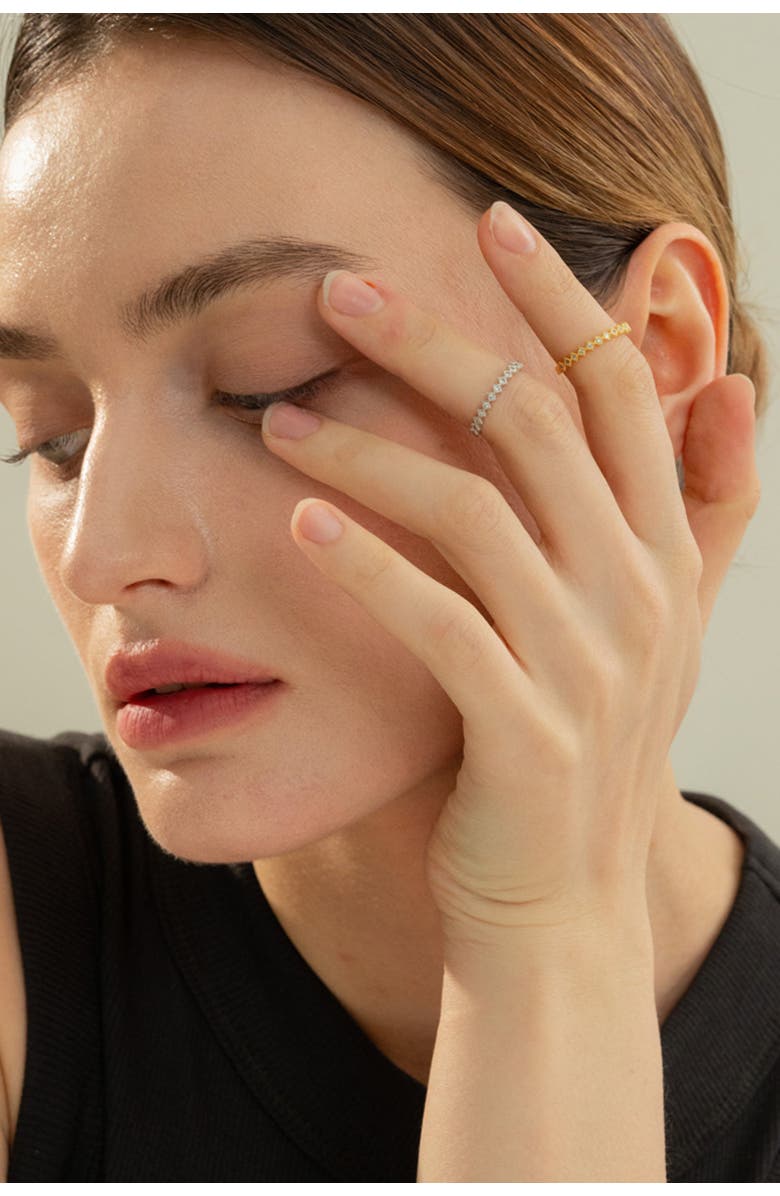 Bearfruit Jewelry 14k Gold Plated Thin Crystal Band Ring Minimalist Holiday Gift Idea, Alternate, color, Silver