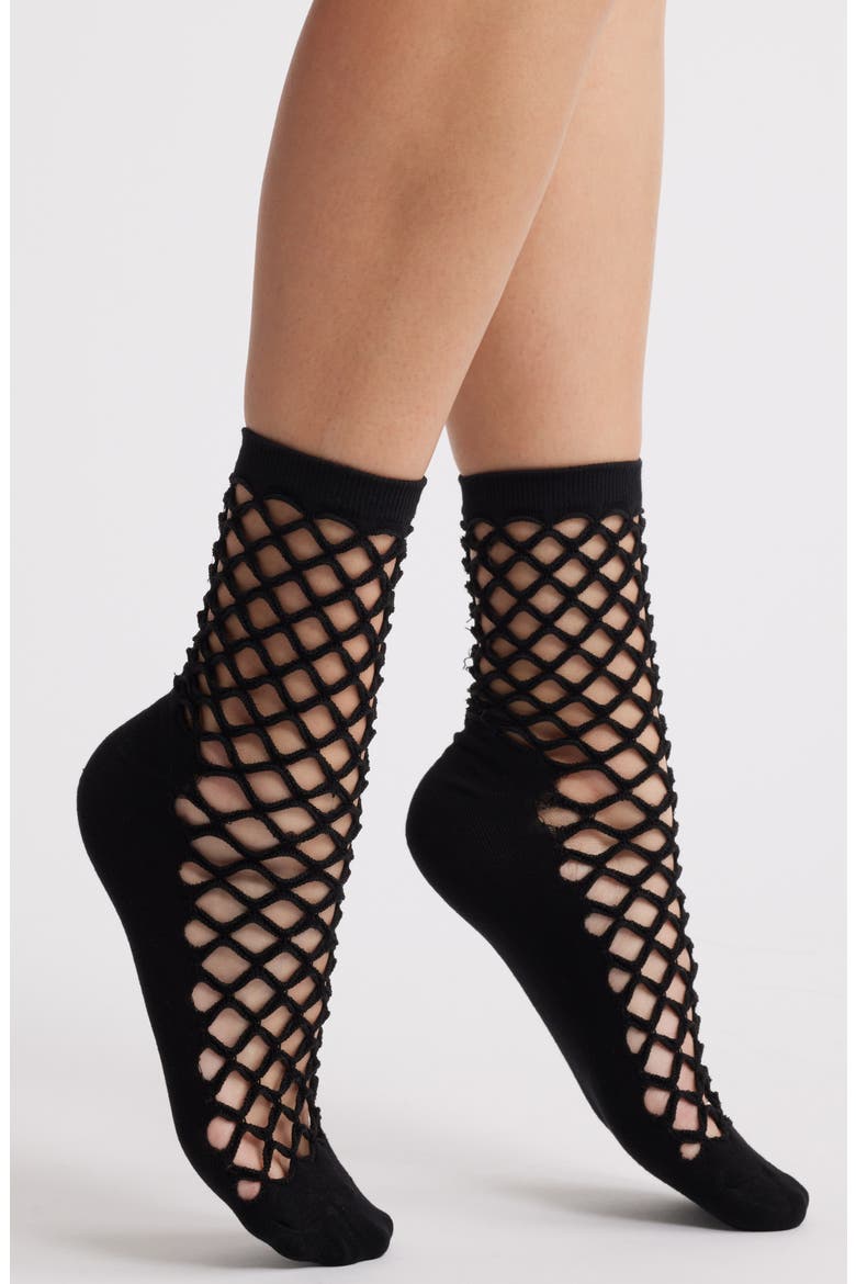 Netted Crew Socks, Main, color, BLACK
