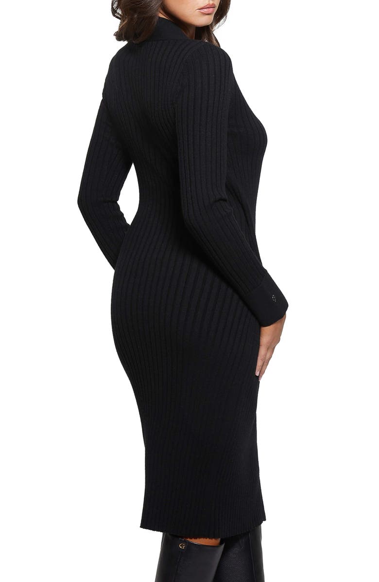 GUESS Asymmetric Button Long Sleeve Rib Sweater Dress, Alternate, color,