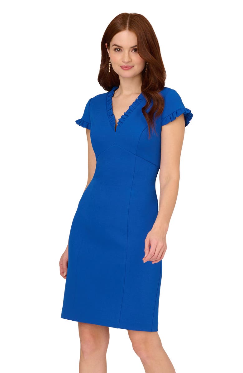 Adrianna Papell Ruffle Crepe Sheath Dress, Alternate, color, Cobalt Blue