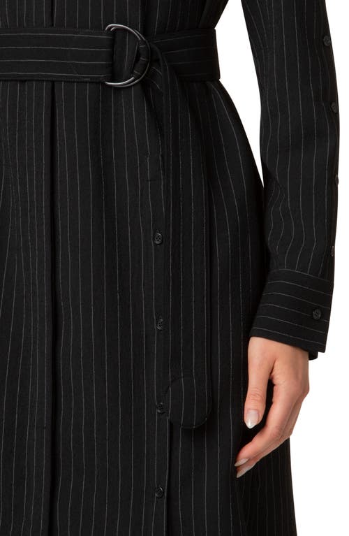 Akris Punto Pinstripe Long Sleeve Wool Blend Crepe Shirtdress In Black-cream