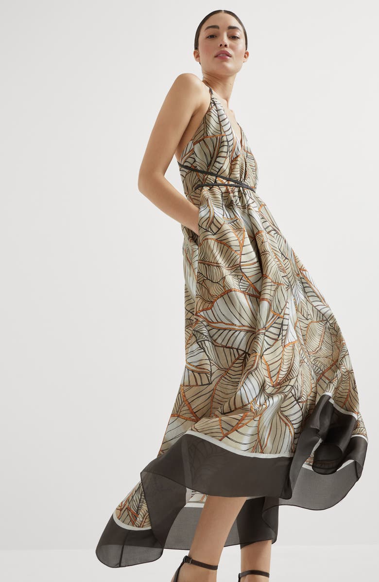 Brunello Cucinelli Papyrus print dress with monili, Alternate, color,