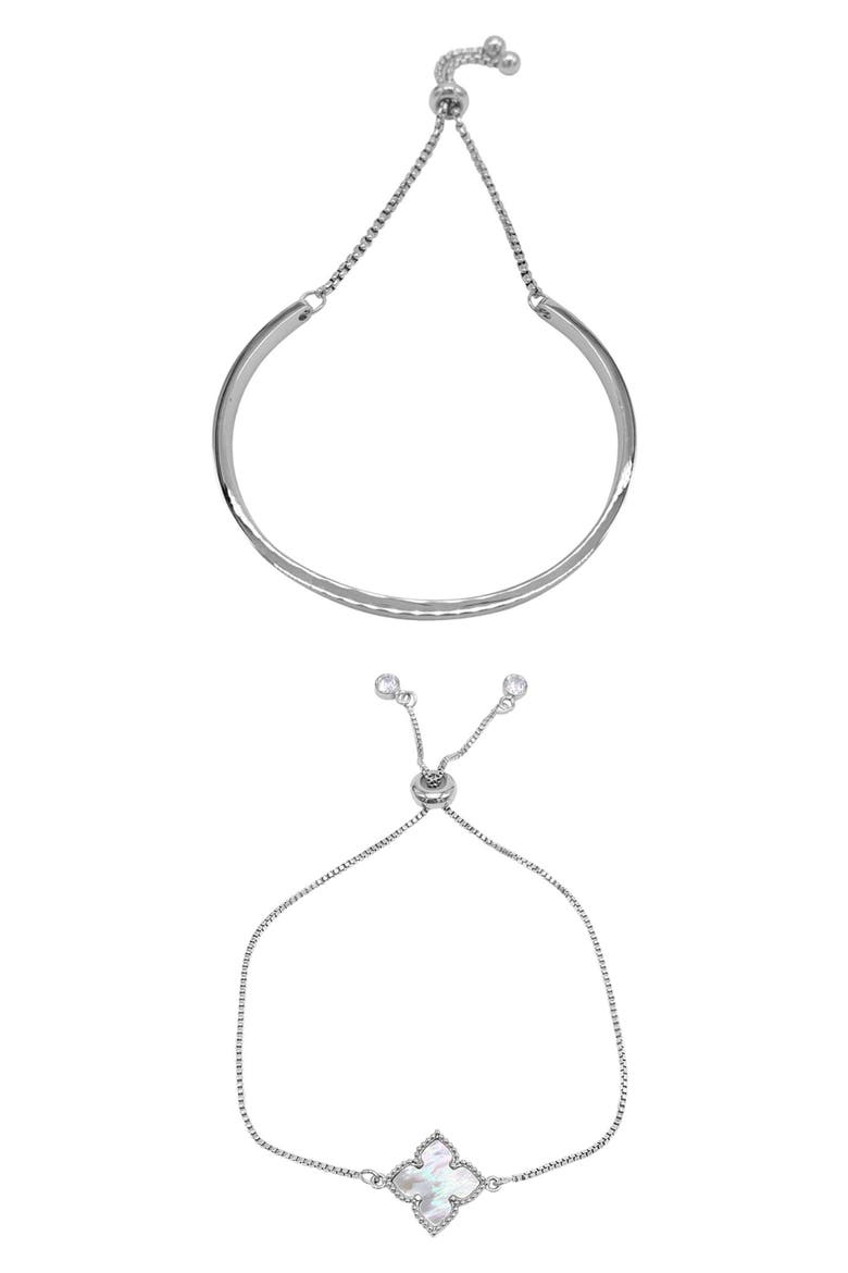 Set of 2 Clover & Cuff Bracelets, Main, color, SILVER