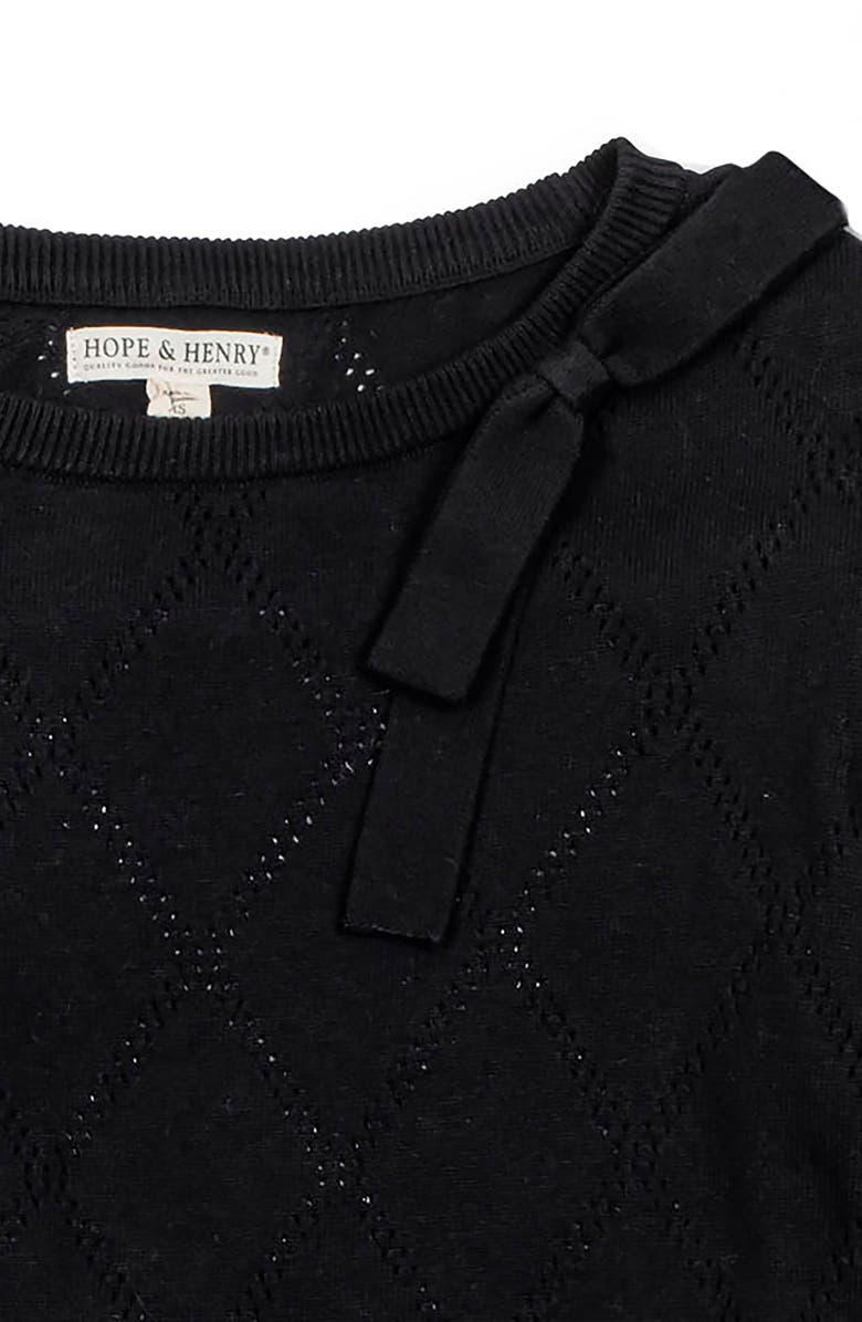 Hope & Henry Organic Bow Detail Pointelle Sweater, Alternate, color, Black Diamond