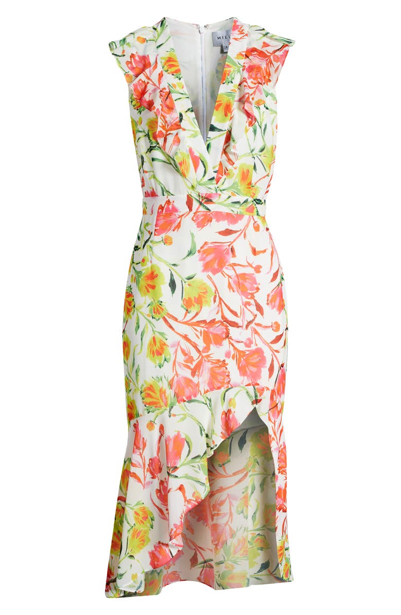 Milly Nanci Neon Botanical Ruffle Dress, Alternate, color, White Multi