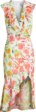 Milly Nanci Neon Botanical Ruffle Dress