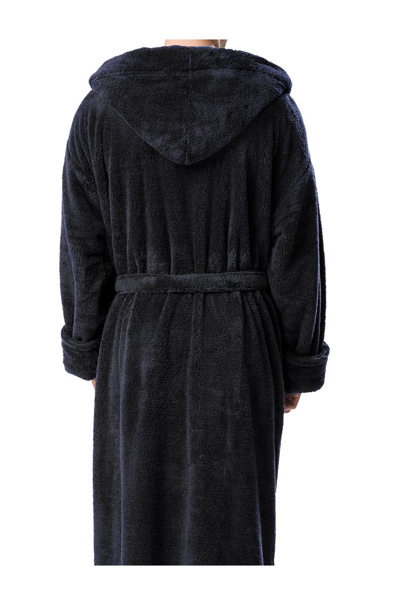 ARUS Men's Hooded Long Fleece Robe, Alternate, color, Black