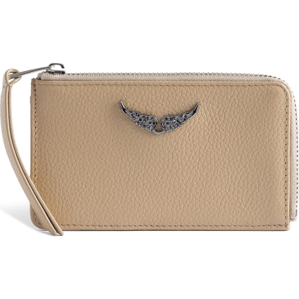 Zadig & Voltaire Zip Leather Card Case In Brown