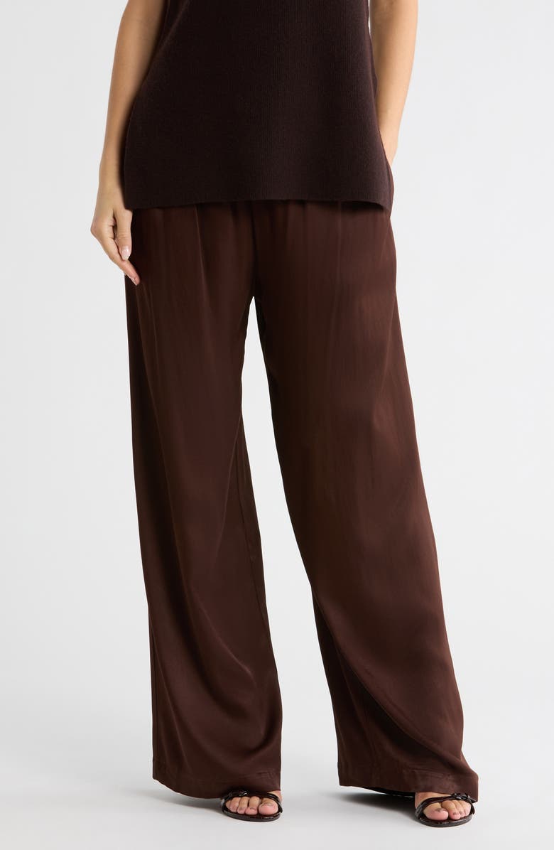 Nordstrom Tie Front Satin Wide Leg Pants, Main, color, Brown Coffee