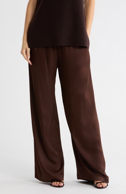 Tie Front Satin Wide Leg Pants