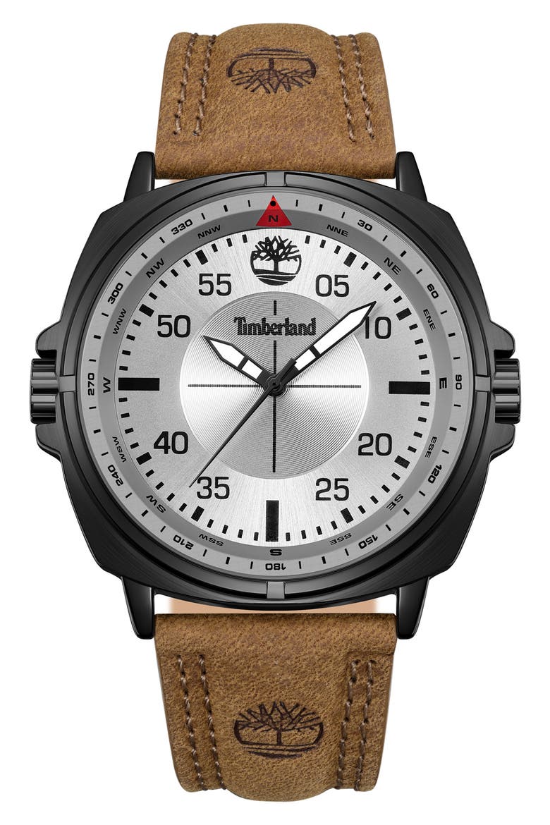 Williston Leather Strap Watch, 48mm, Main, color, BROWN/ SILVER