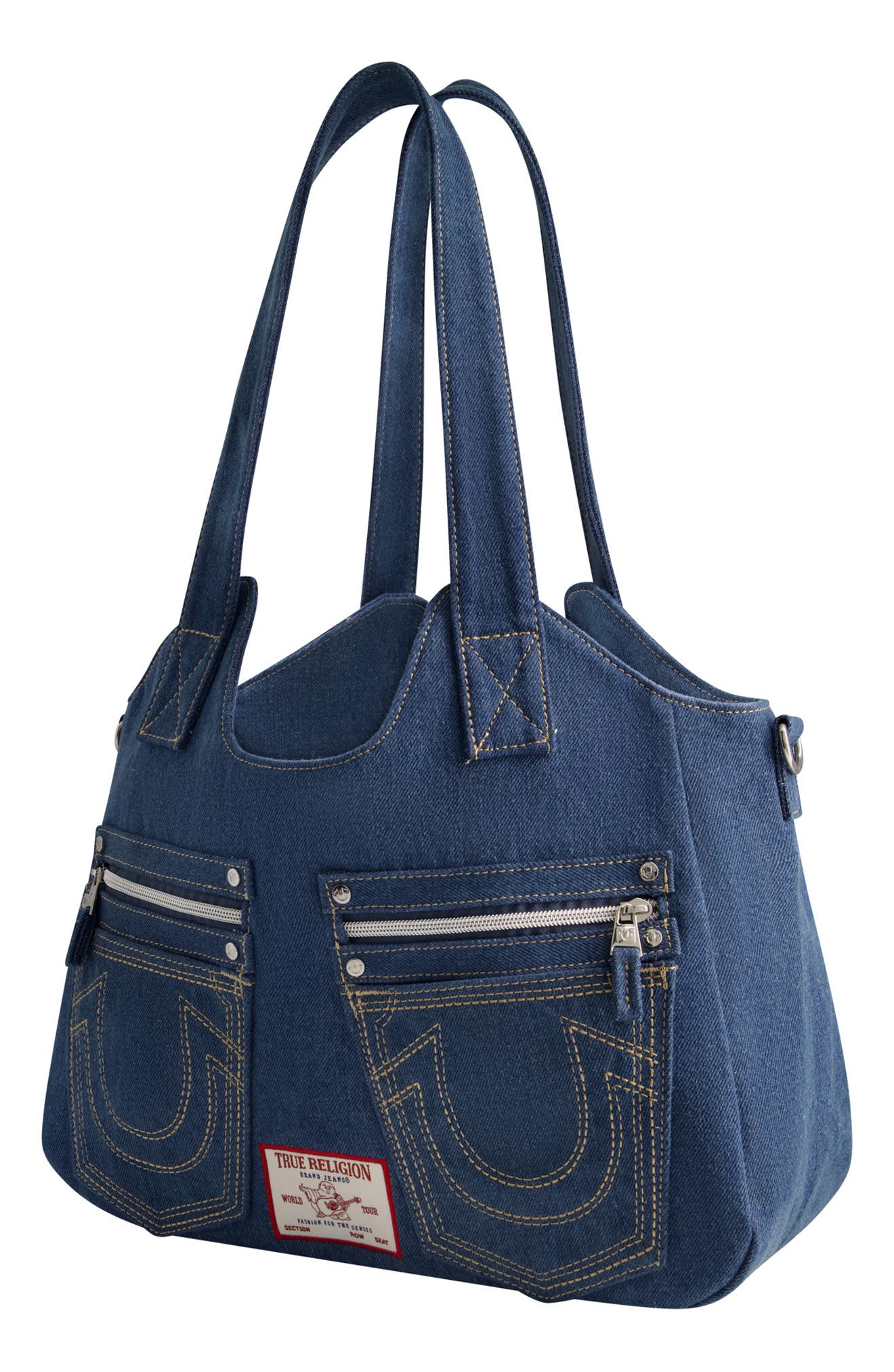 True Religion Brand Jeans Horseshoe Denim Satchel, Alternate, color, Medium Blue
