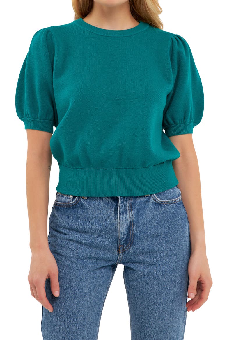 Puff Sleeve Sweater, Alternate, color, EMERALD