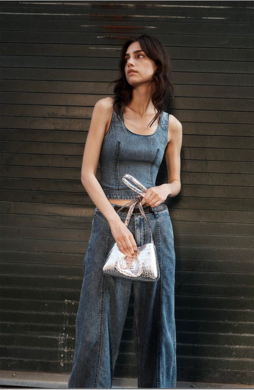 Rag & Bone Small Bloom Croc Embossed Metallic Leather Crossbody Bag In Silver