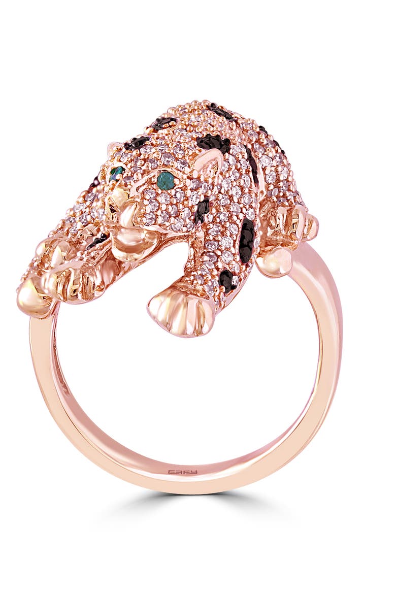 14K Rose Gold Black Diamond Panther Ring, Alternate, color, 14K Gold