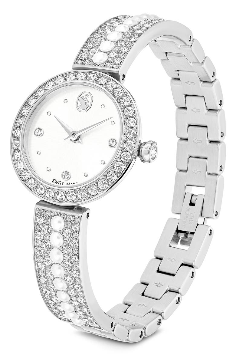 Swarovski Matrix Faux Pearl Bracelet Watch, 26mm, Alternate, color, Silver
