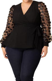 Kiyonna Scattered Petals 3D Sleeve Peplum Wrap Top