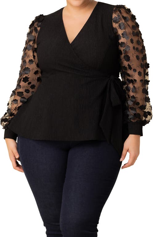 Kiyonna Scattered Petals 3d Sleeve Peplum Wrap Top