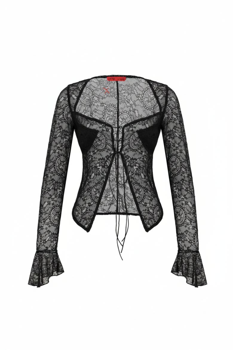 Long Sleeve Black Lace Top, Main, color, BLACK