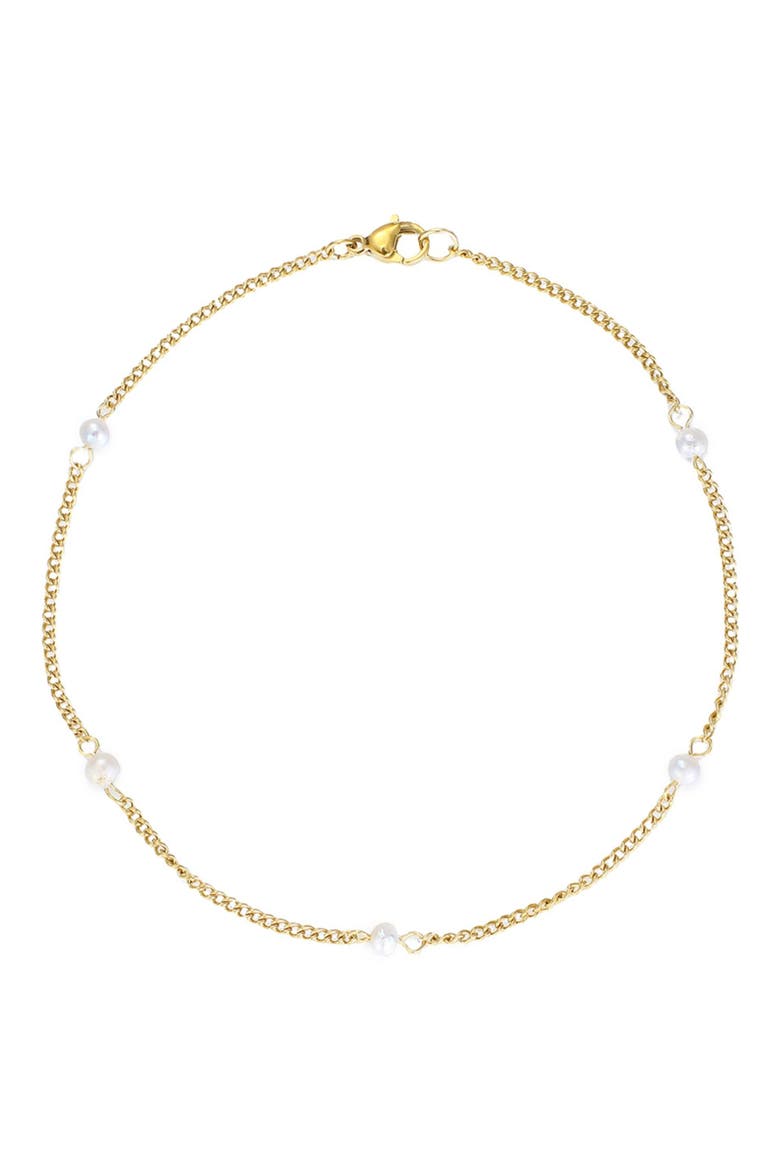 Faux Pearl Station Anklet, Main, color, WHITE/ GOLD