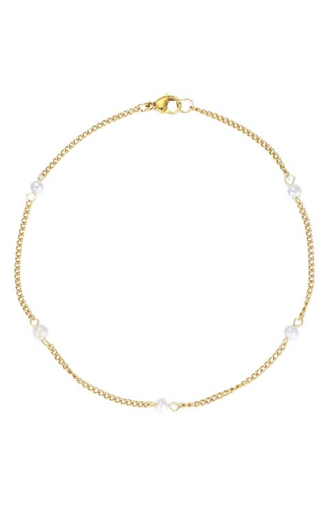 Faux Pearl Station Anklet