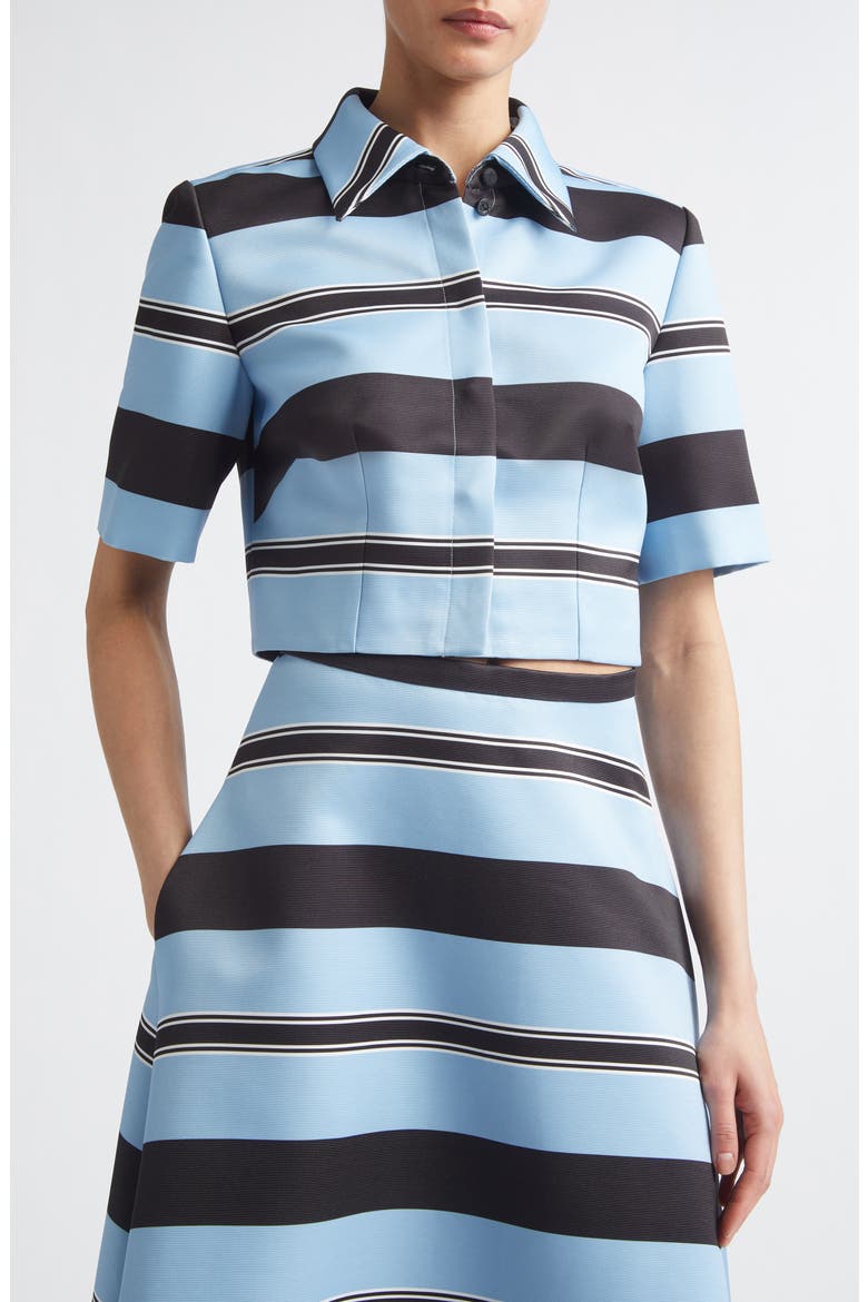 Natalie Stripe Taffeta Faille Crop Button-Up Shirt, Alternate, color, GRAPHIC STRIPE - BLUE BLACK