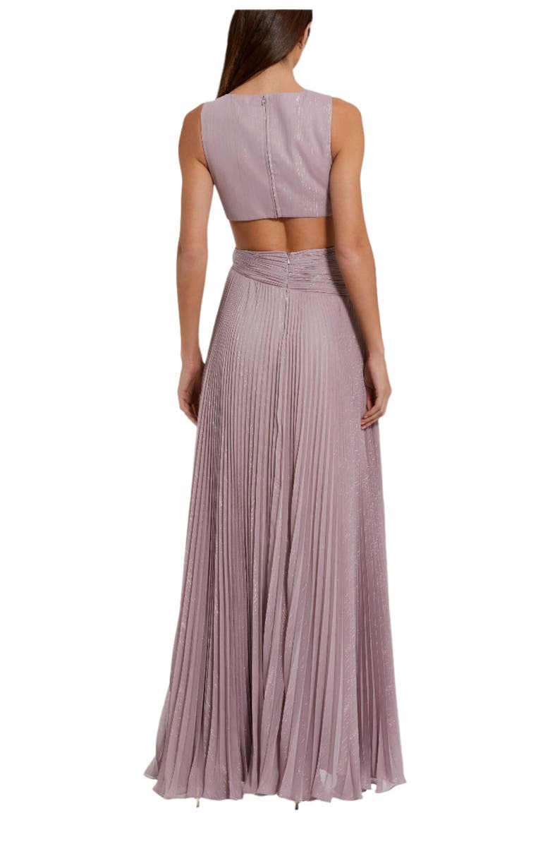 Mac Duggal Ruched Chiffon Sleeveless Gown With 3D Flower, Alternate, color, Vintage Lilac