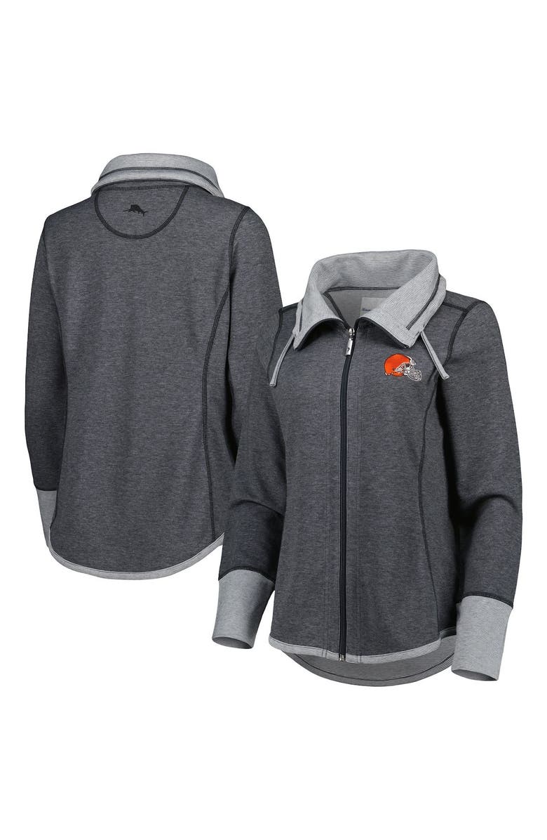 Tommy Bahama Women's Tommy Bahama Heathered Black Cleveland Browns Sport Sun Fade Full-Zip Sweatshirt, Main, color, Heather Black