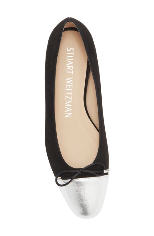 Stuart Weitzman Sleek Cap Toe Bow Flat In Black