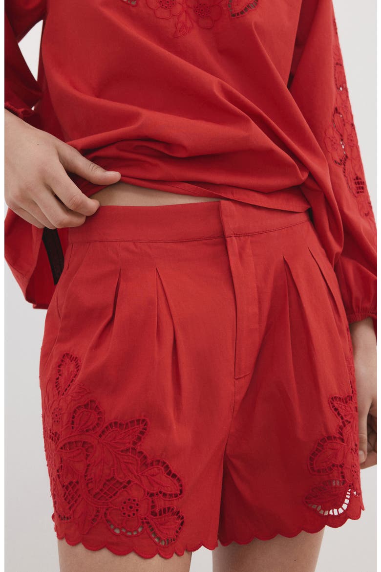 Embroidered Lace Trim Shorts, Alternate, color, RED