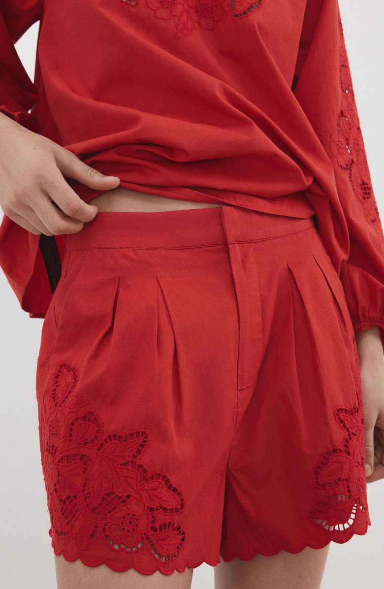 MANGO Embroidered Lace Trim Shorts, Alternate, color, 