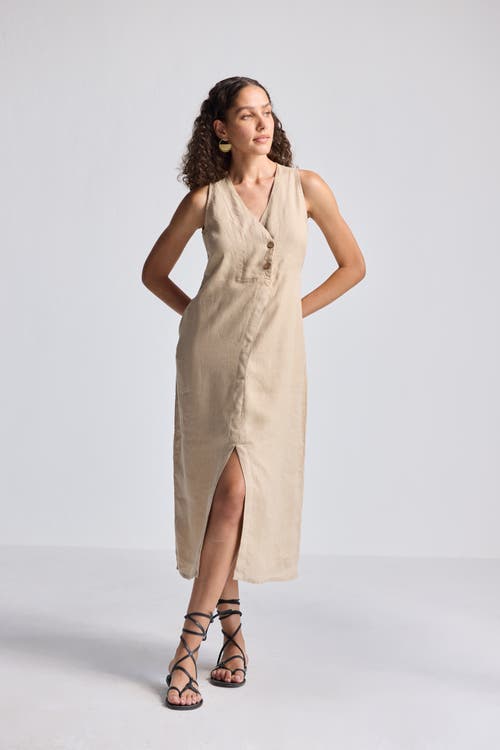 Reistor Straight Dress With Front Slit In Neutral Beige Hemp In Neutral