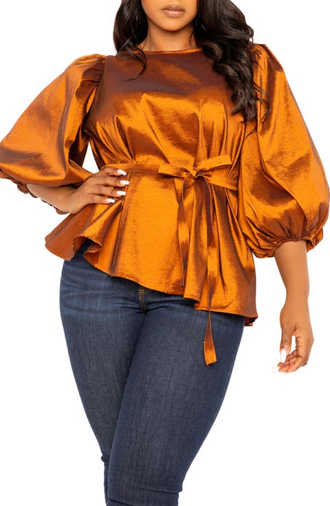 Tie Waist Voluminous Sleeve Blouse main image 0