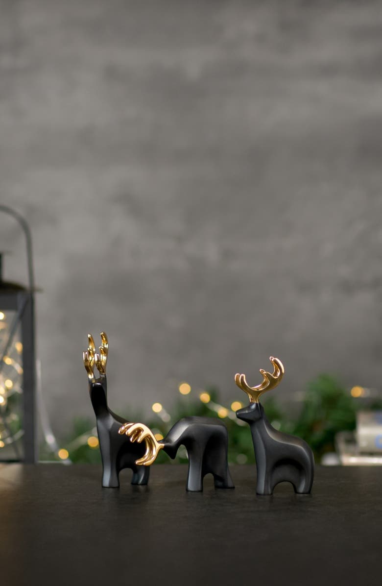 Nambé Prancer Set of 3 Reindeer Figurines, Alternate, color, Black