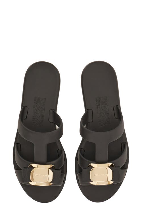 Ferragamo Lilou Vara Plate Flat Slides In Black