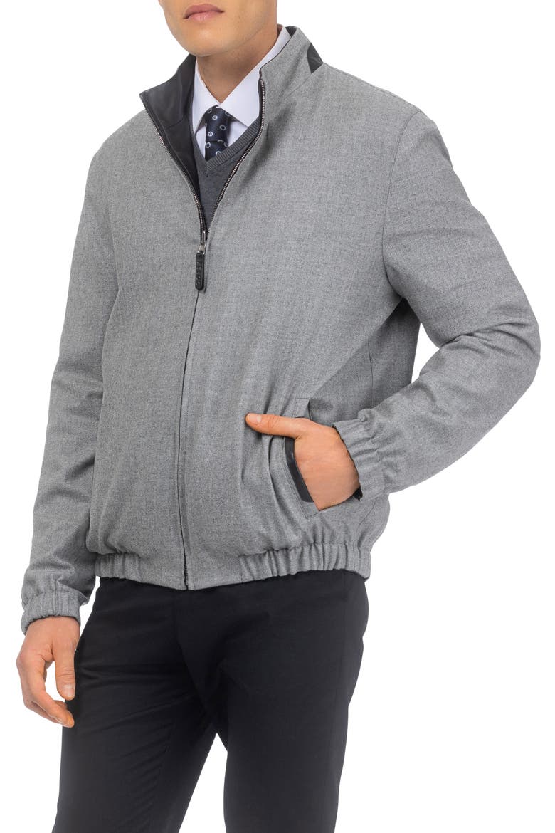 Men's Light Genuine Nappa Leather Jacket Reversible To Cashmere & Wool Crafted From Loro Piana, Alternate, color, BLACK/GRAY