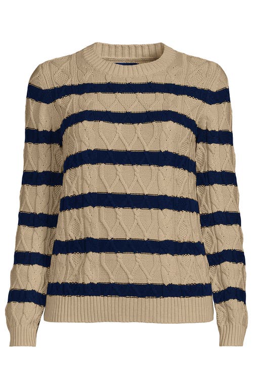 LANDS' END LANDS' END COTTON DRIFTER CREW CABLE PULLOVER SWEATER