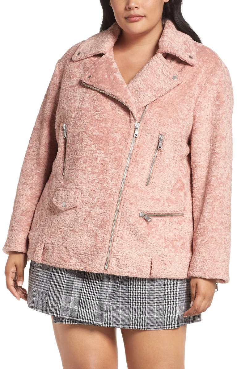 Avec Les Filles Faux Shearling Biker Jacket, Alternate, color,