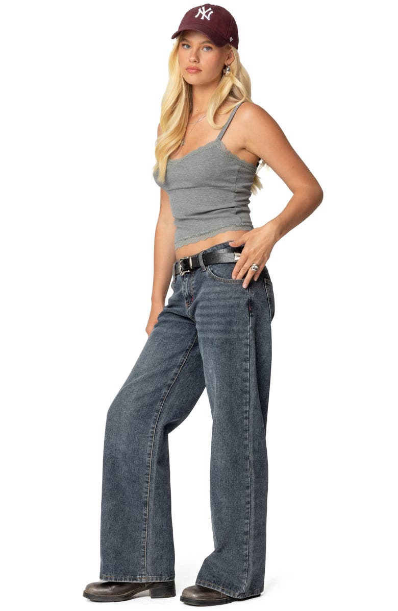 EDIKTED Mireille Lace Trim Camisole, Alternate, color, Gray