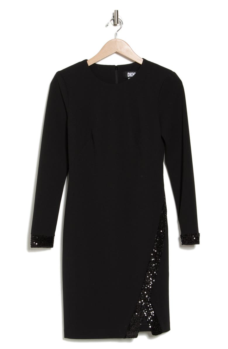 DKNY Sequin Trim Long Sleeve Dress, Alternate, color,