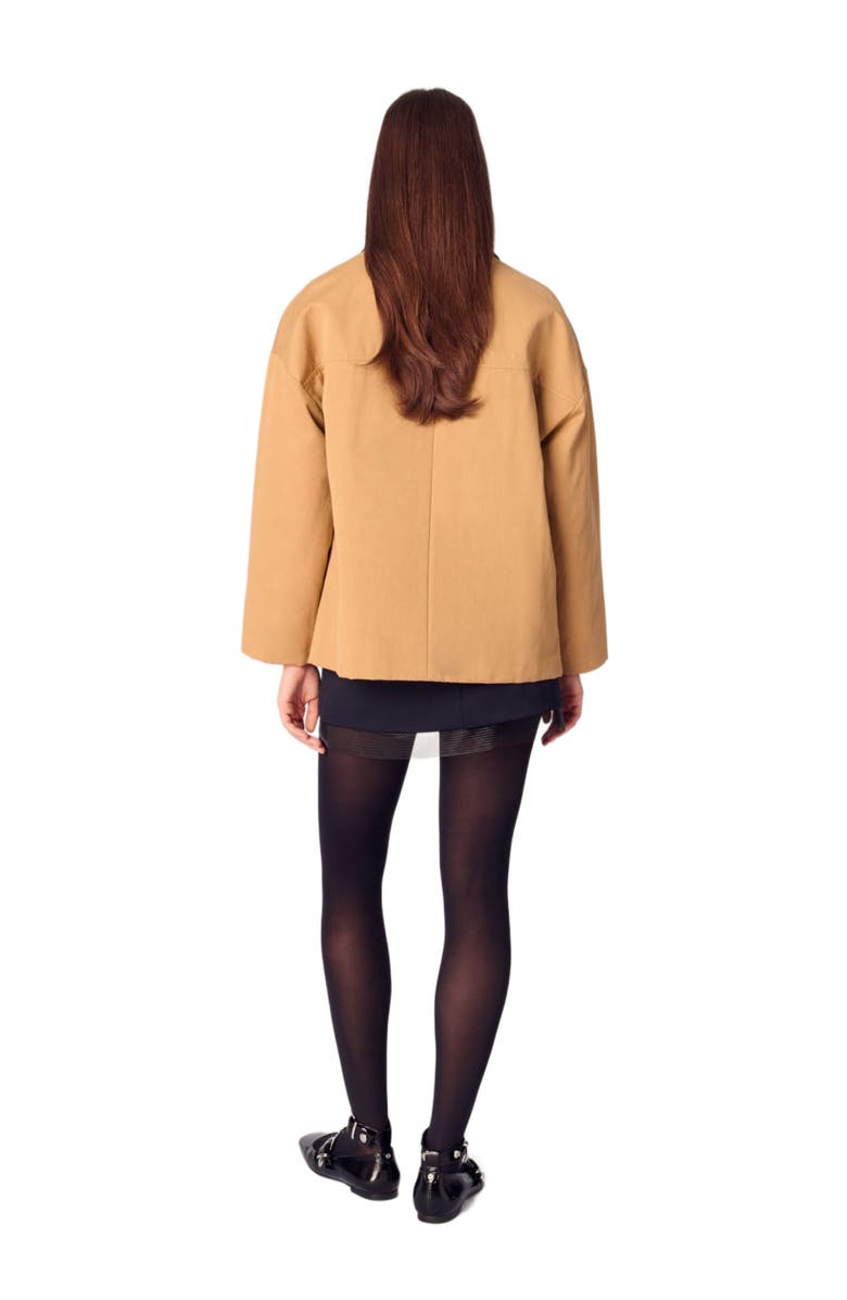 maje Cotton coat with leather collar, Alternate, color,