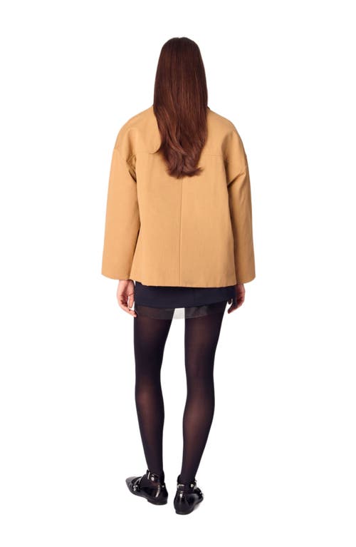 MAJE MAJE COTTON COAT WITH LEATHER COLLAR 