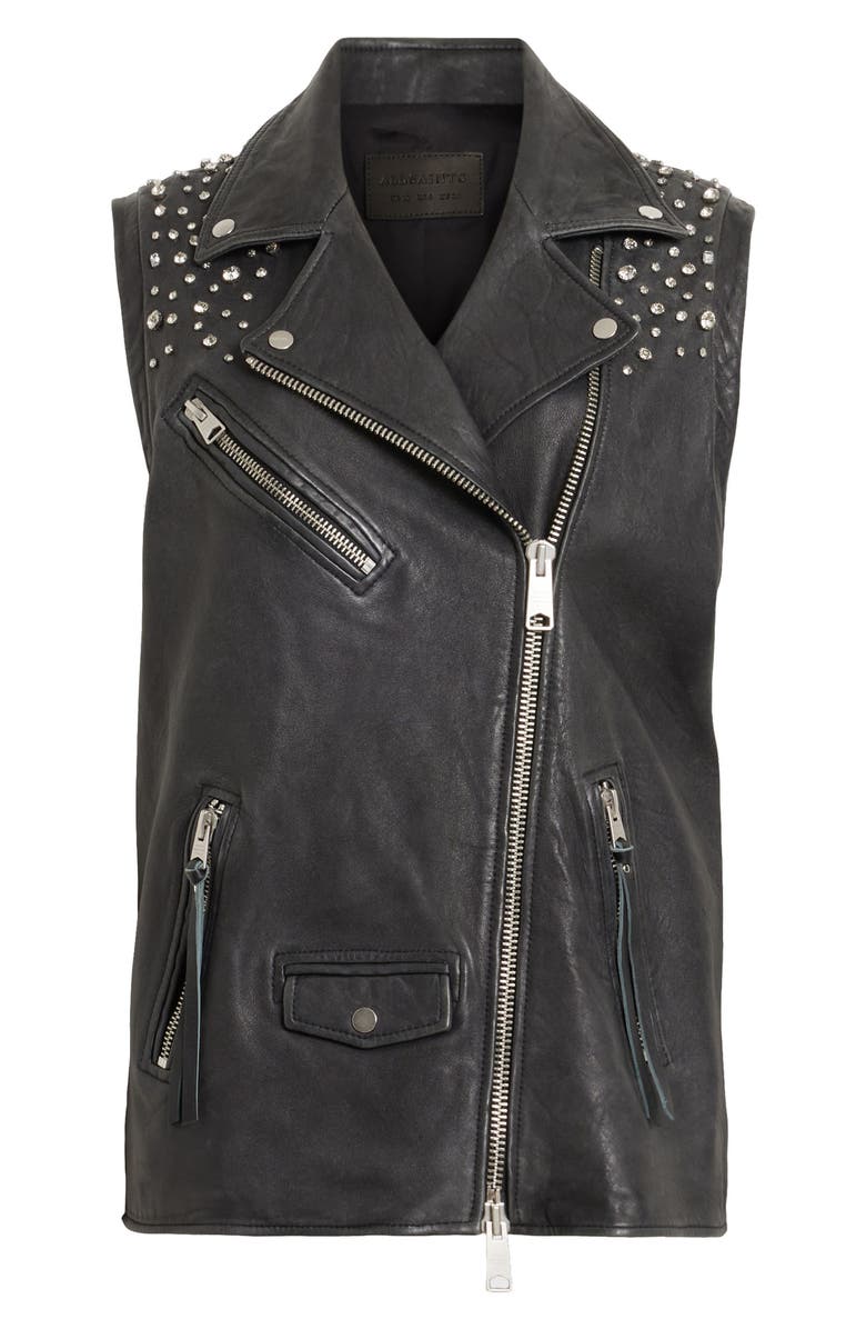 AllSaints Billie Embellished Leather Vest, Alternate, color,