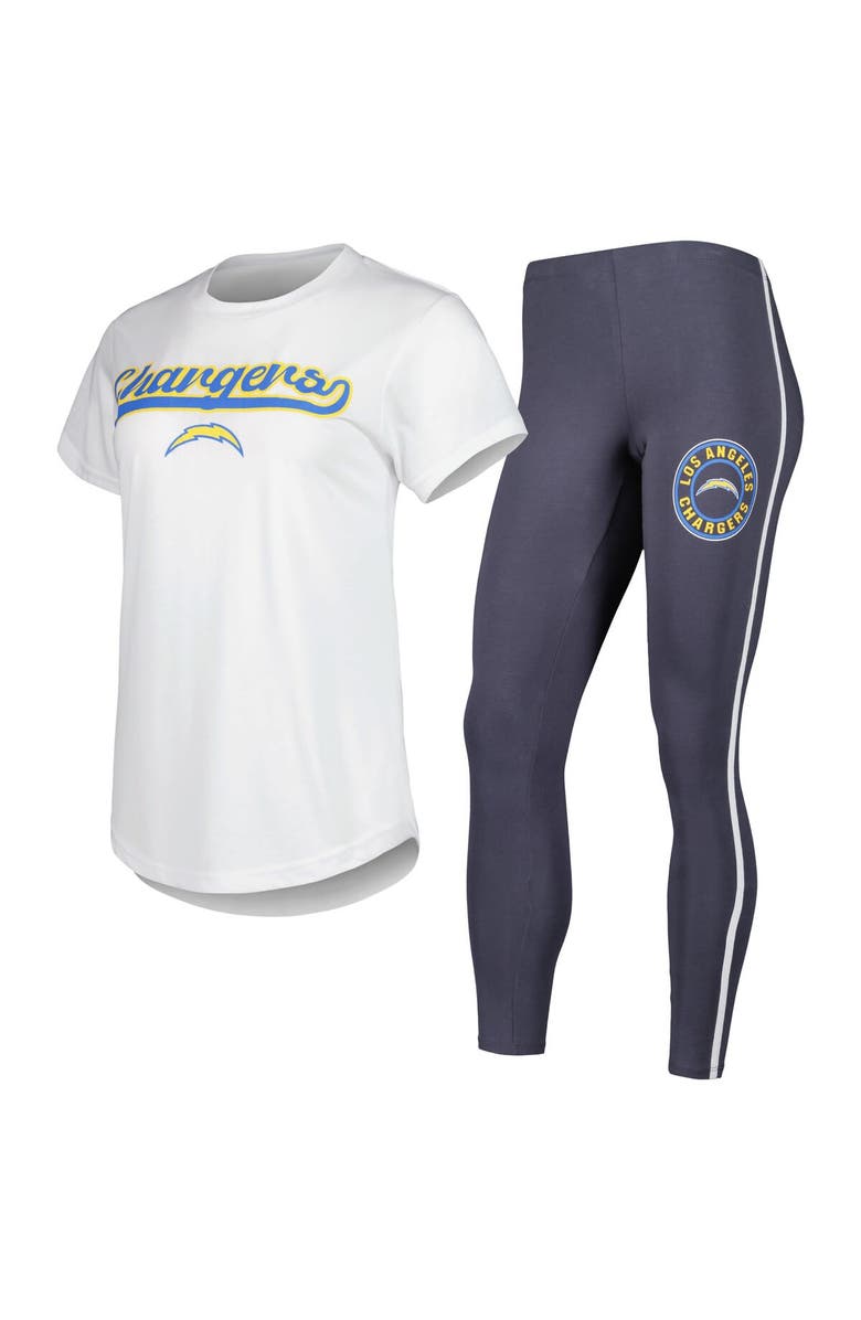 CONCEPTS SPORT Women's Concepts Sport White/Charcoal Los Angeles Chargers Sonata T-Shirt & Leggings Sleep Set, Main, color, White